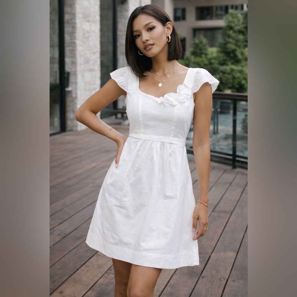 BCBGMAXAZRIA Rosette Detail Cotton Summer Dress – Size XXS